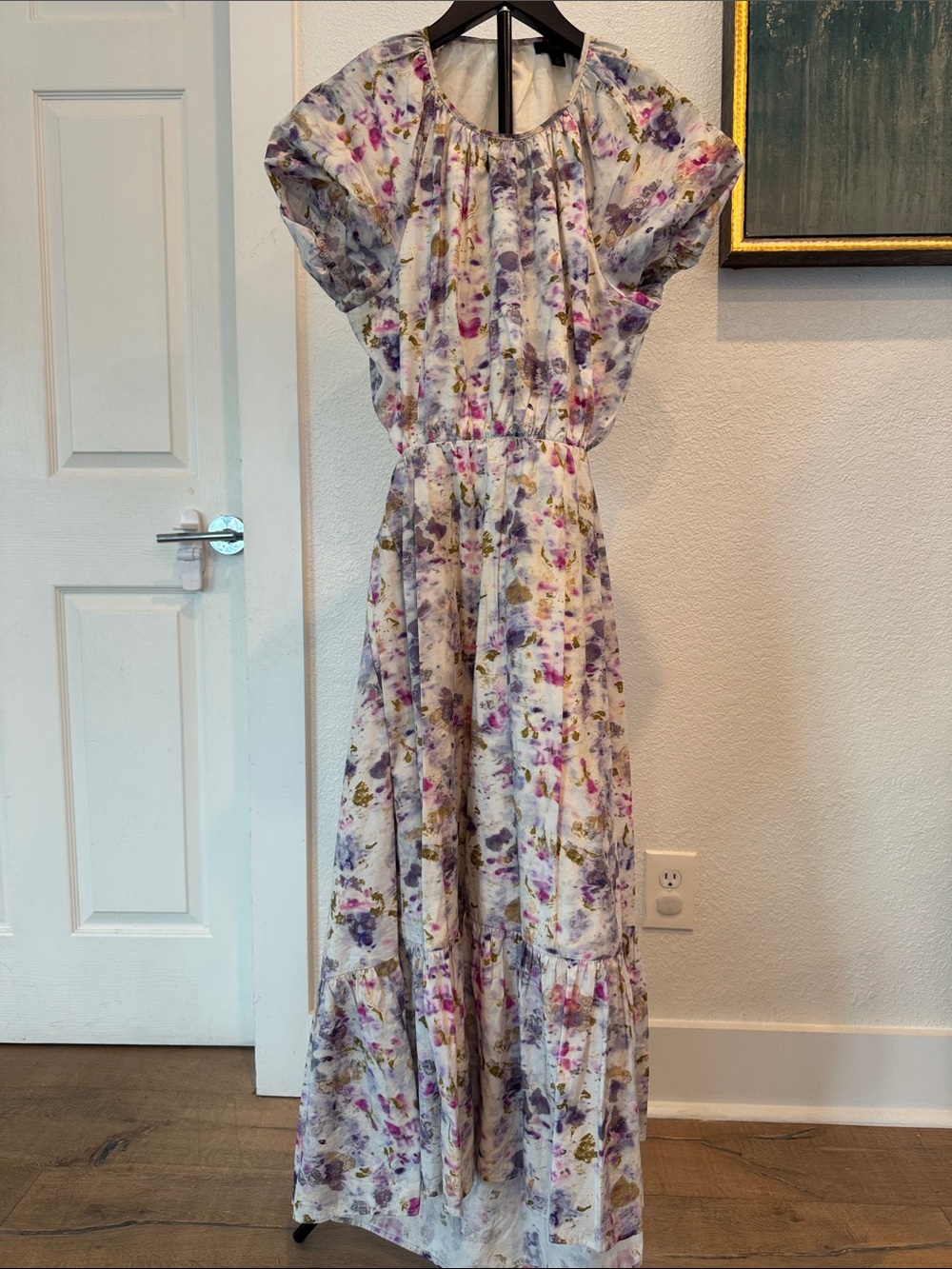 J. Crew Floral Maxi Dress in White with Purple and Pink Accents